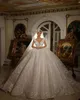 Dubai Ball Gown Wedding Dress 3D Floral Applqiues Short Sleeve Sequins Vestido Casamento Lace Bridal Gowns