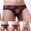 Underpants Mens Briefs Sexy Gay Pouch Underwear Lip Print Sheer Jock Strap Mesh Low Waist Soft Hollow Out High Elastic PantiesUnderpants