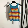 2022 Camiseta de malha de verão feminina com letra impressão de letra fêmea pista fêmea designer de algodão Cultura de camisetas de camiseta de ponta alta ondas coloridas de ondas coloridas Camisole