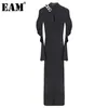 EAM Women Metal Chain Hollow Out Long Knitting Dress New Turtleneck Long Sleeve Loose Fit Fashion Spring Autumn 1DC787 201110