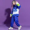 Stage Wear Kid Hip Hop Clothing Blue Turtleneck Oversized Jacket Top Pullover Streetwear Jogger Pants For Girls Boys Dance Costume ClothesSt