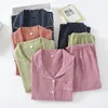 Women's Sleepwear spring and autumn pure cotton crepe cloth couple soft and 220823