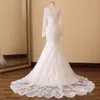 Elegant V Neck Mermaid Wedding Dress Appliques Tulle Long Lace Sleeves Wedding Gown Robe De Mariee Real Images