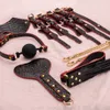 BLACKWOLF BDSM Bed Bondage Set Slave PU cuero esposas Collar látigo mordaza producto adulto sexy juguetes Kits para mujeres parejas Gay