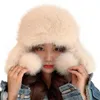 BERETS HT3992女性冬の帽子暖かいふわふわの毛皮の爆撃機の風型雪スキートラッパーイヤフラップキャップロシアのウシアンカ