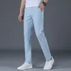 Мужские брюки весна лето тонкие мужчины Slim Fit Cotton Work Pant Fashion Classic Khaki Grey Blue Blue Brand Brand Brand Male 38 220826