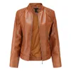 Motocicleta PU Jacket Leather Women Autumn Slim Style European Casual Outwear Bicker Basic 2020 Novo casaco de streetwear L220728