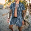 Мужские спортивные костюмы Мужские летние мужчины Hawaiians Sets Леопардовый принт с коротким рукавом рубашка пляж Шорты Праздничный купальник Мужчина два
