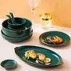 Platos platos porcelana verde cena cerámica ensalada tazón de sopa rayas verticales juego de vajilla 1/2/4/6/8 persona para restaurante platos