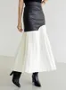 DEAT White Long Autumn Leather Patchwork A-line Wrap Hip Temperament Fashion Women's Pleated Skirt 7Z206 220401