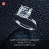 Gigajewe Moissanite Ring 3,0CT 8,5 мм белый D Color VVS1 Cushion Cut 925 Серебряный 18-километровый белый золото Тест с бриллиантами прошел простую стиль GMSR-045