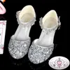 Girls Glitter Sandals Children's High Heels Shoes Kids Performance Crystal Sandals Baby Catwalk Princess Barnskor G220523