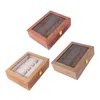 Titta på lådor Fall Vintage Wood Clear Glass Top Box Display Storage Case Holds 10 klockor med justerbara mjuka kuddar deli306s