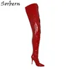 Sorbern Red Crocodile Crotch Thigh Laarzen Vrouwen Stilettos Hoge hak Puntige Teen Lange Boot Unisex Aangepaste Shaft Lengte en Breedte