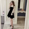 Frühling Elegantes Zweiteiliges Kleid für Frauen Winter Koreanische A-Linie Oansatz Tops und Schwarz Sommerkleid Streetwear Kleid Vestidos 220316