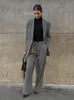 Tweedelige broek voor dames 2022 2 stuks Pak Office Lady Blazers Set lange mouw jas hoge taille vrouwelijk brede poot pantswomen's