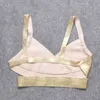WillBeNice Gold Silver Foil Print V Neck Camis Short Sexy Lady Crop Knitted Bandage Top Cross Straps Tops Club Vest 220325