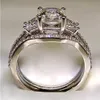 Vintage 10K White Gold 3ct Lab Diamond Ring sets 925 sterling silver Bijou Engagement Wedding band Rings for Women men Jewelry245Y