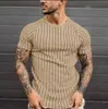 NQML Summer Men T Shirt Sports Gym O Neck Vertical Stripes Short Raglan Sleeve Loose T-Shirts Tops Work Print