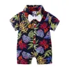 Tutine a maniche corte per neonati maschietti stampa estiva abbottonatura in cotone casual papillon hawaiano camicia pagliaccetto abiti 6-24 mesi