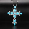 925 Sterling Silver Cross ketting voor vrouwen 5,5 karaat Natuurlijke turquoise trui ketting Kruiskruid Fijne sieraden