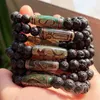 Braccialetti con ciondoli Bracciale Dzi tibetano naturale retrò Fengshui Ruyi Occhi di drago Agat Pietra lavica nera Filo Reiki Guarigione maschile Kent22