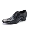 Klädskor italienska herrar höga klackar krokodil äkta läder mäns oxford fyrkantig form form sko sapato socialdress