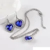 Crianças austríacas Coração de jóias do oceano Conjuntos de strass brancos colares azuis de pedras preciosas e brindes para femininos Acessórios de moda