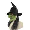 Halloween Party Horror Maschera da strega con cappello Cosplay Spaventoso Clown Hag Maschere in lattice Volto verde Naso grande Donne anziane Costume Puntelli L2205305233180