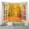 Tapestry Autumn Forest Orange Tapestry vackert landskap solljus bohemian wa