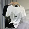 4XL Plus Size Chic Summer Diamond T-shirt a maniche corte per donna Casual Tinta unita O Neck Tshirt Ladies Streetwear Tees Top 220530