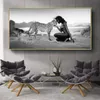 Zwart Wit Natuurlijke Landschap Poster Stampe Muur Art Canvas Schilderij Sneeuw Luipaard Sexy Naakt Vrouwen Foto Voor Woonkamer Decor