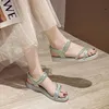 Sandálias femininas estreitas com strass, sandálias planas de cristal, moda verão 2022, sapatos brilhantes, calçados femininos 201