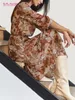 S.Flavor Spring Summer A-Line Dresses (No Belt) Boho Floral Print Chiffon Midi Dress for Women Beach Clothes 220516