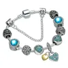 Очаровательные браслеты серебряный для женщин синий цветочный сердечный сердечный