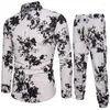 Feitong Drawsring Sweatpants Fashion Style Men's Sets Long Sleeve Business Elegant Slim Fit Shrit 3D Floral Printed Set#g30