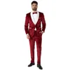 Men's Suits & Blazers Men Slim Fit 2 Pieces Red Velvet Blazer Pants Set/Wedding Groom Tuxedo White Collar Classic Fit/Formal Wear Prom Cloth