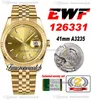 EWF 41 126331 A3235 Automatik-Herrenuhr, 18 K Gelbgold, geriffelte Lünette, Champagnerfarbenes Zifferblatt, JubileeSteel-Armband, gleiche Seriennummer, Karte, Super Edition, Zeitzonenuhr A1