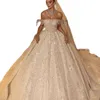 Sparkly Arabia Princess Ball Gown Wedding Dress Beads Off Shoulder Sequins Short Sleeve Bridal Gowns Crystal Bride robes Custom Made