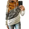 Kvinnors hoodies tröjor Autumn Winter Women Cowl Neck Color Block Patchwork Fall Hoodie Sweatshirt Lång ärm