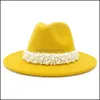 Широкие шляпы шляпы шляпы шляпы шарфы перчатки модные аксессуары женщины имитация шерсть федора церковная вечеринка женская платья шляпа жемчужная лента d