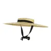 Women Raffia Wide Brim Boater Hat 12/15/18cm Straw Flat Summer With White Black Ribbon Tie Sun Beach Cap 220427