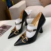 Summer Sandals Designer Paris Metal Letter Sandaler Womens Black White Dress Shoes Classic Leather Party Wedding Heels Size 34-41