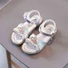 2021 Pärled Rhinestone Kids Sandals for Girl Leather Beach Sandals Children Summer Shoe Princess Sandaler 1 3 5 7 9 10 11 12 Year G220523