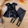 Guldflickor Kläder Set Baby Tjej Kläder T-shirts Leggings Mode Barn Klänning Byxor Suit Summer Black Roupas 220328