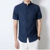 Casual shirts voor heren mannen shirt katoen linnen gemengd mandarijn kraag ademende comfortabele traditionele Chinese stijl lange mouw shirtsmen's ELDD22