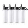 32OZ Sublimation Blank Tumbler White Vacuum Flask Stainless Steel Sports Wide Mouth Water Bottle with Straw and Portable Handle