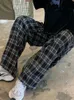 JMPRS Black Women Plaid Pants Casual Oversize Loose Wide Leg Trouser Retro Teens Harajuku Hip-hop All-match Streetwear S - 3XL 220815