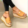 Sandals Summer Wedge Slippers Platform High Heels Ladies Basic Wooden Beach Shoes Flip-Flop Mujer