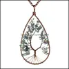 Naszyjniki wisiorek wisiorki biżuteria 6pcs brązowa uzwojenia woda kropla w kształcie kamienia naturalnego długie drzewo życia reiki leczenie dla kobiet prezentowe delikates